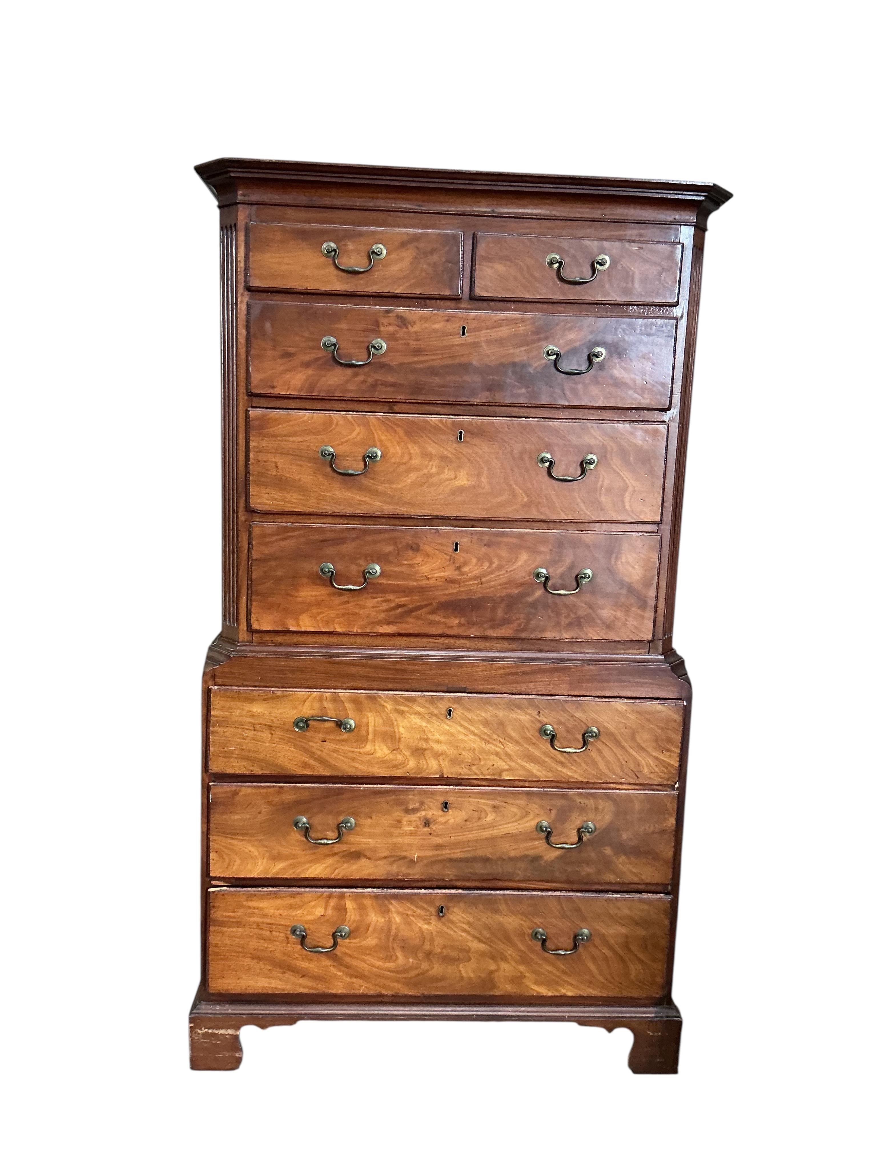 A George III mahogany chest on chest, width 105cm, depth 51cm, height 184cm